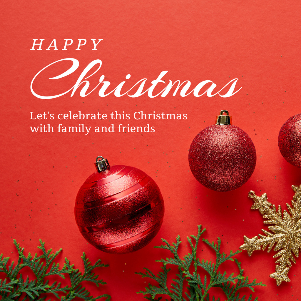 Christmas Holiday Greeting with Red Decorations Instagram Modelo de Design