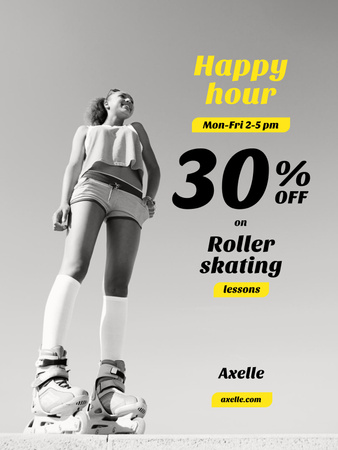 Ontwerpsjabloon van Poster US van Happy Hour Offer with Girl Rollerskating