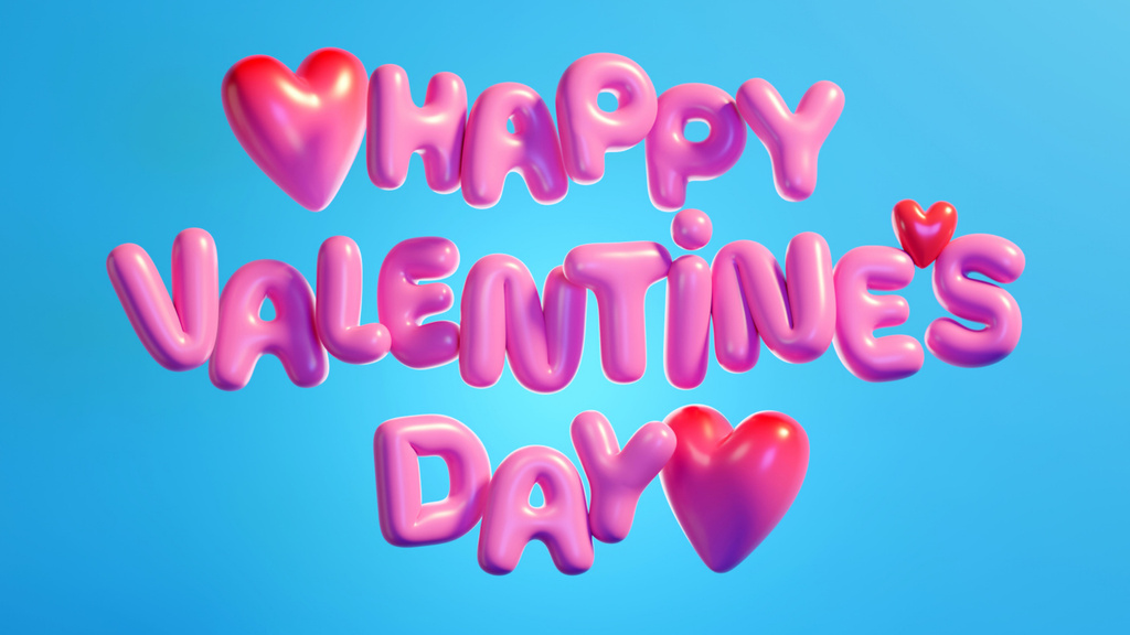 Valentine's Day Greeting with Cute Hearts in Blue Zoom Backgroundデザインテンプレート
