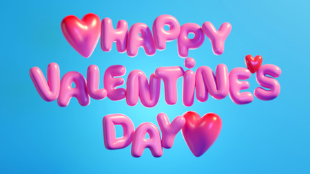 Valentine's Day Greeting with Cute Hearts in Blue Zoom Background Design Template