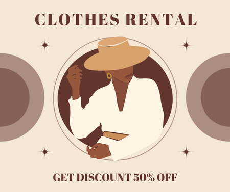 Women's rental clothes cartoon illustration brown Facebook Design Template