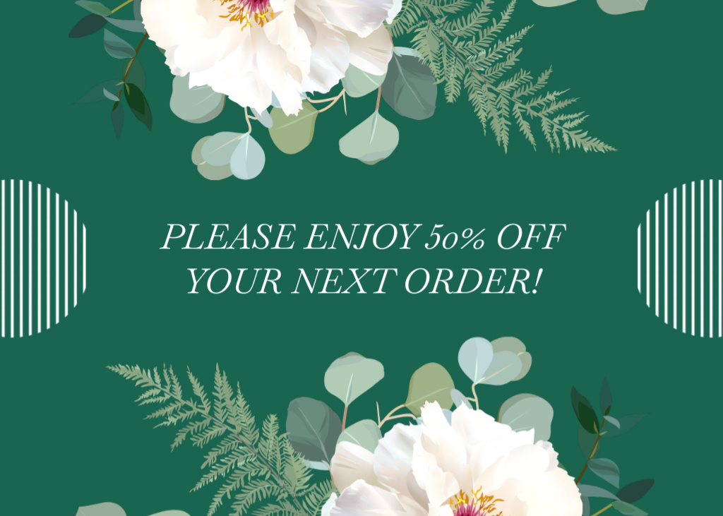 Thankful Phrase with White Flowers on Green Postcard 5x7in Design Template