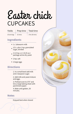 Plantilla de diseño de Instrucciones de cocción de cupcakes de Pascua Recipe Card 