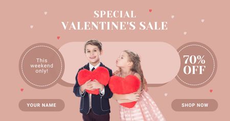 Platilla de diseño Valentine's Day Sale with Cute Boy and Girl Facebook AD