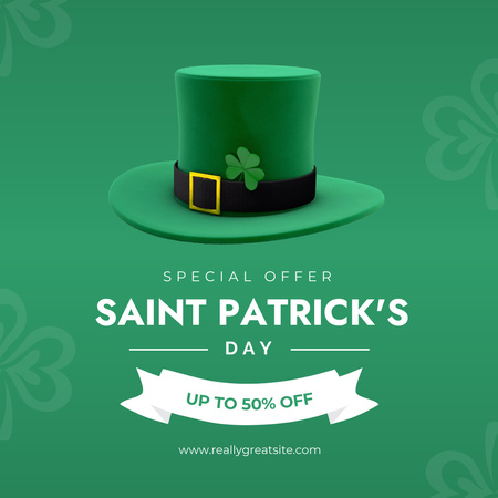 Pyhän Patrickin päivän alennusilmoitus vihreällä hatulla Instagram Design Template