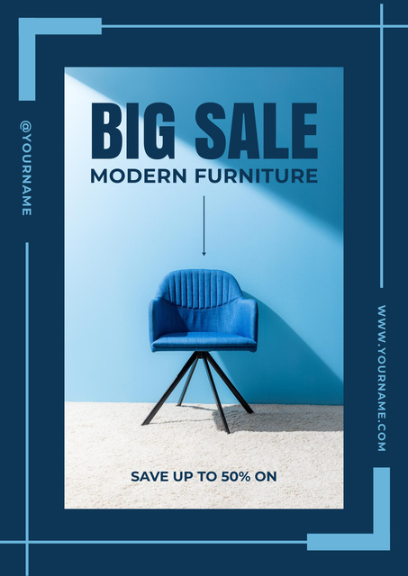 Big Sale of Modern Furniture Blue Poster Design Template