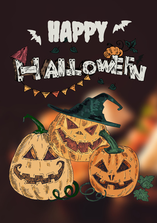 Halloween Holiday with Scary Pumpkin Poster Design Template