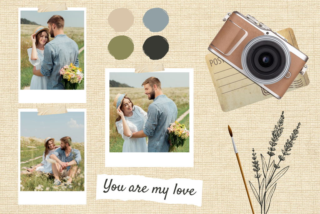 Collage with Photos of Couple in Love on Valentine's Day Mood Board Modelo de Design