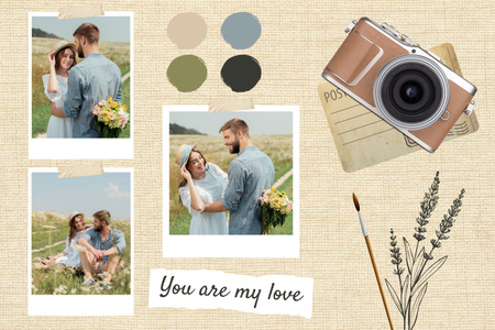 Kollaasi valokuvilla rakastuneesta parista ystävänpäivänä Mood Board Design Template