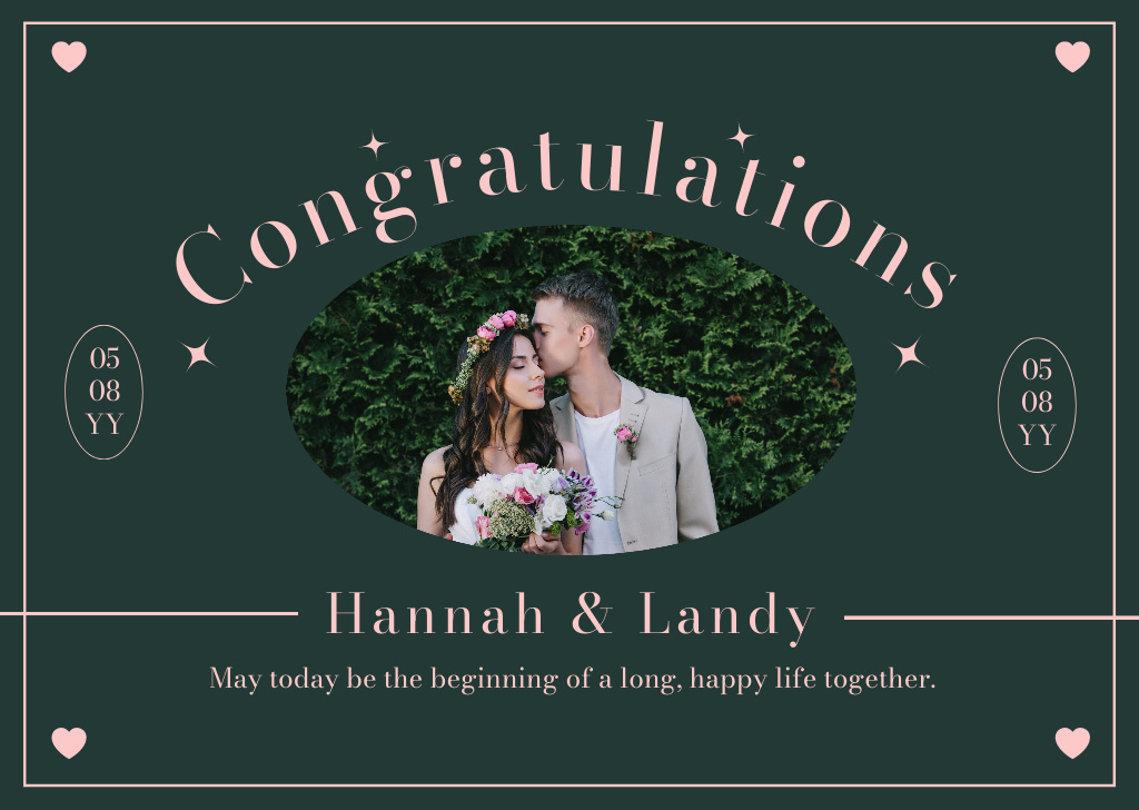 Wedding Wishes with Happy Newlyweds Card Modelo de Design
