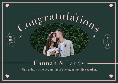 Wedding Wishes with Happy Newlyweds Card Design Template