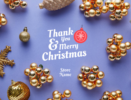 Template di design Saluto natalizio con decorazioni dorate Postcard 4.2x5.5in