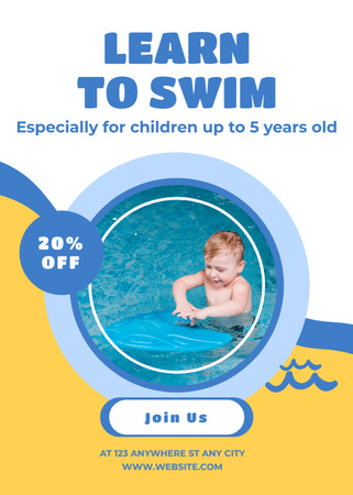 Plantilla de diseño de Cursos de natación para niños pequeños con lindo bebé en la piscina Flayer 