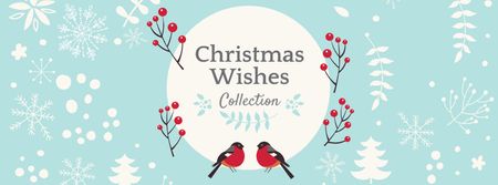 Christmas Wishes with Bullfinches Facebook cover Tasarım Şablonu