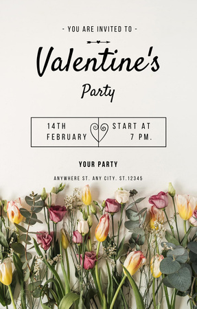 Valentine's Day Holiday Event Announcement with Flowers Invitation 4.6x7.2in Design Template