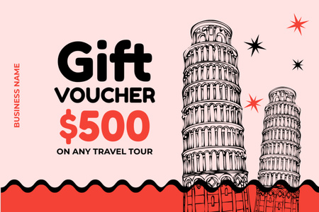 Designvorlage Rabattgutschein für Reisen mit dem Turm von Pisa für Gift Certificate
