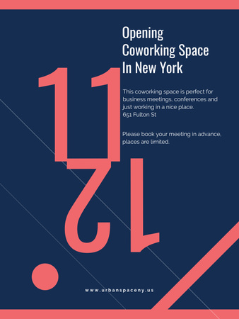 Coworking Opening Announcement Poster 36x48in Design Template