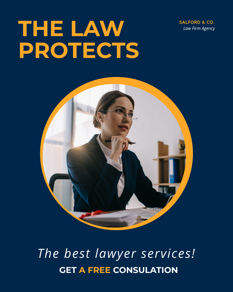 Law Services Offer with Confident Businesswoman Instagram Post Vertical tervezősablon