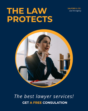 Law Services Offer with Confident Businesswoman Instagram Post Vertical Design Template