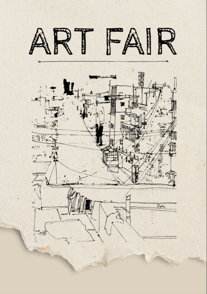 Visual Arts Exhibition Announcement With Sketches On Torn Paper Flyer A7 Design Template