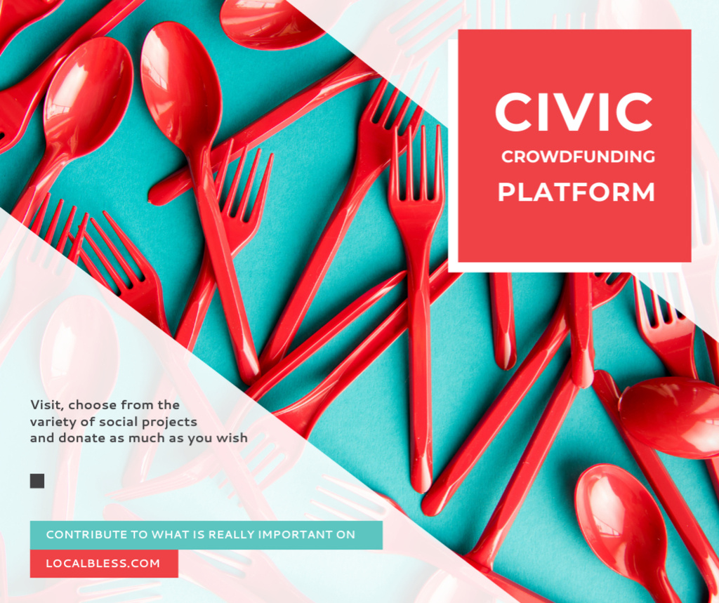 Crowdfunding Platform Red Plastic Tableware Facebook – шаблон для дизайна