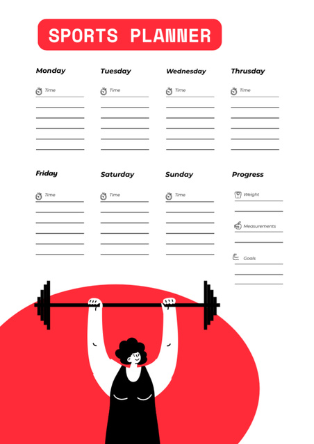 Sports and Workout Notes with Woman Lifting Barbell Schedule Planner Design Template