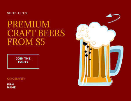 Oktoberfest Celebration Announcement With Craft Beer Invitation 13.9x10.7cm Horizontal Design Template