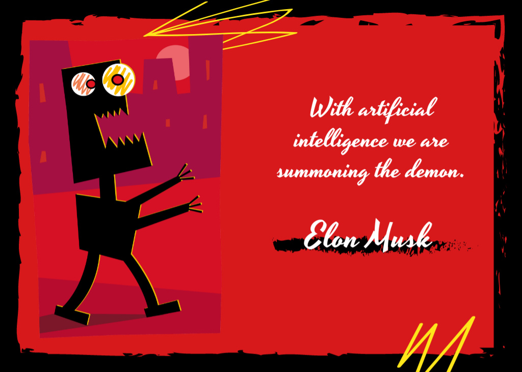 Scary Robot And Quote on Red Postcard 5x7in Modelo de Design