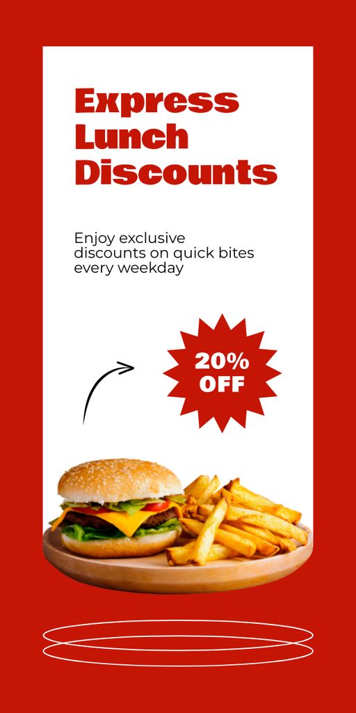 Designvorlage Express Lunch Discounts Ad with Burger and French Fries für Graphic