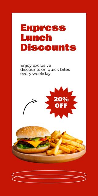 Express Lunch Discounts Ad with Burger and French Fries Graphic Modelo de Design
