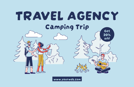 Plantilla de diseño de Anuncio de viaje de campamento con linda ilustración en azul Thank You Card 5.5x8.5in 