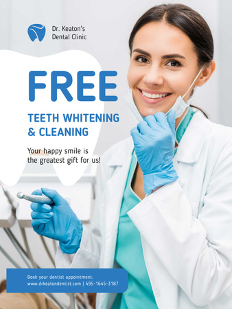 Dentistry Promotion with Dentist Wearing Mask Poster US Tasarım Şablonu