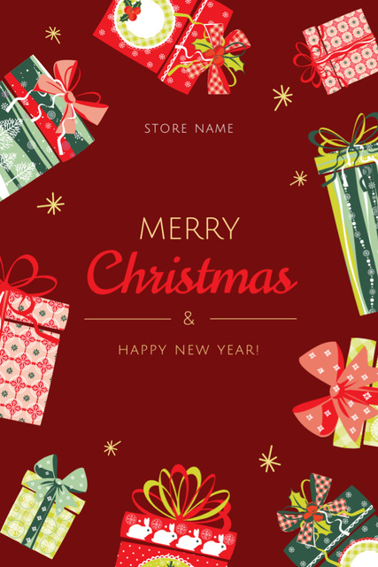 Wonderful Christmas And New Year Cheers With Colorful Gifts Postcard 4x6in Vertical – шаблон для дизайна