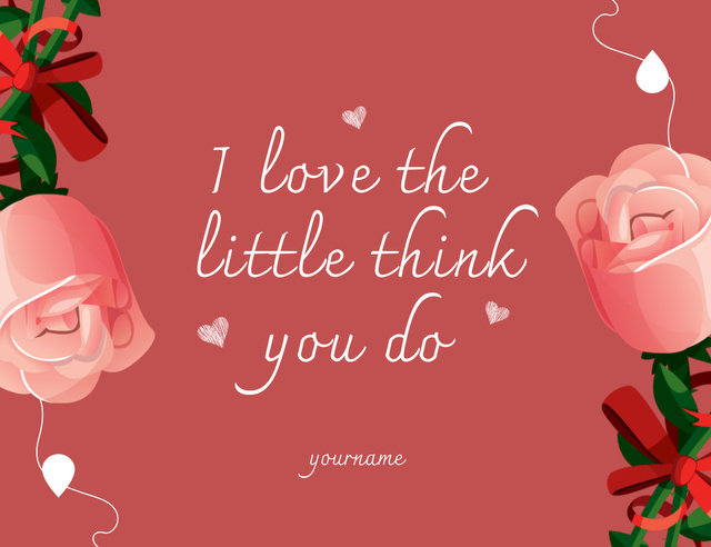Valentine's Day Greeting with Romantic Text Thank You Card 5.5x4in Horizontal Design Template