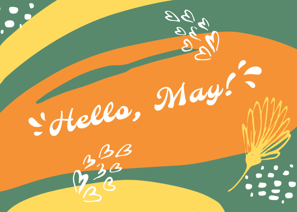 Colorful May Day Salutations With Twig Postcard 5x7in Šablona návrhu