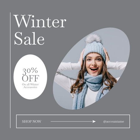 Template di design Winter Collection Discount Offer With Attractive Woman in Knitted Hat Instagram