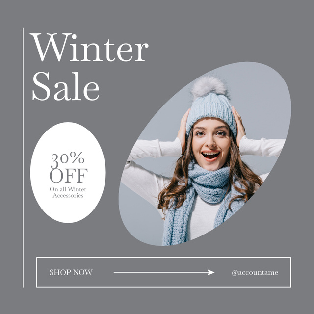 Plantilla de diseño de Winter Collection Discount Offer With Attractive Woman in Knitted Hat Instagram 