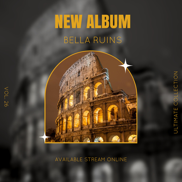 Ontwerpsjabloon van Album Cover van Yellow titles and Colosseum in arch frame on black and white background