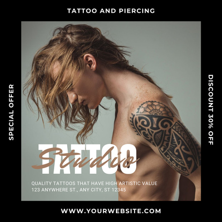 Trendy Tattoo And Piercing Services Offer With Discount In Studio Instagram Design Template