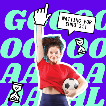 Cute Girl Cheerleader holding Soccer Ball Instagram Design Template