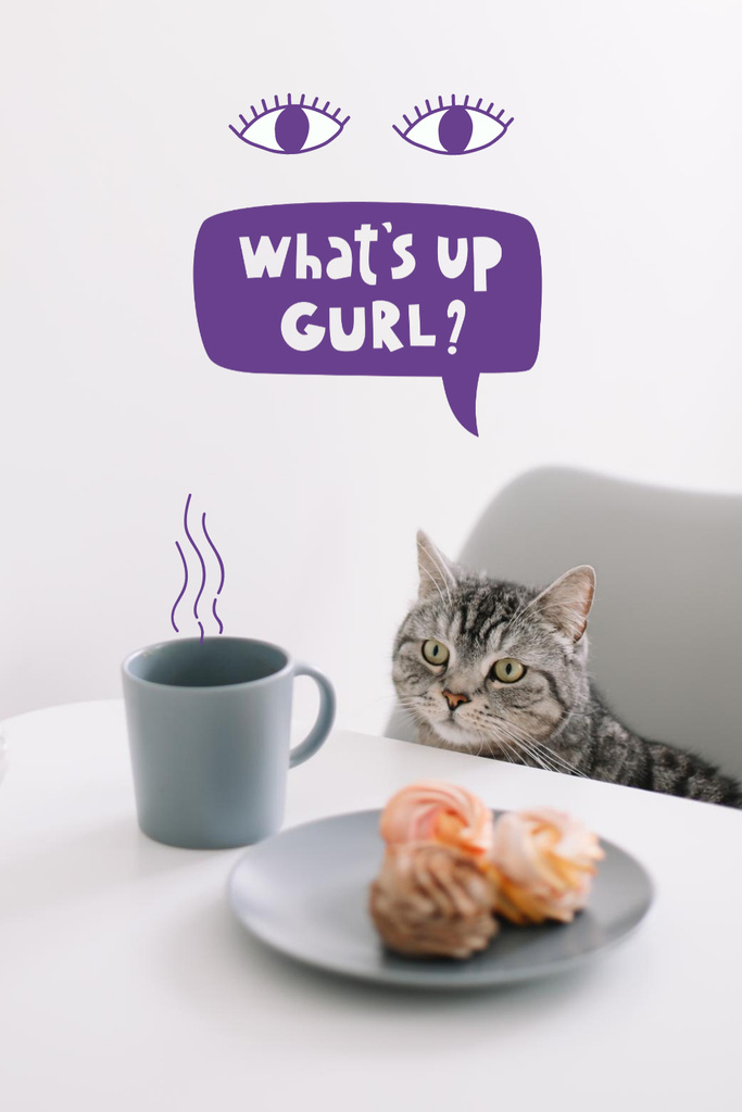 Platilla de diseño Cute Funny Cat at Table Pinterest