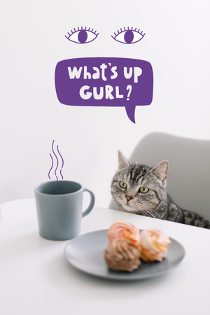 Cute Funny Cat at Table Pinterest Design Template
