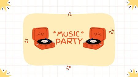 Music Party Announcement with Vinyl Record Players Youtube Design Template
