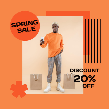 Platilla de diseño Spring Sale Announcement with Stylish Young African American Man Instagram AD