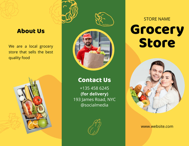 Grocery Description With Contacts Brochure 8.5x11inデザインテンプレート