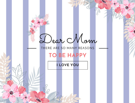 Plantilla de diseño de Feliz día de la madre saludo con flores y líneas rosas Postcard 4.2x5.5in 