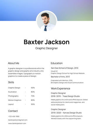Platilla de diseño Graphic Designer Professional Skills and Experience Resume