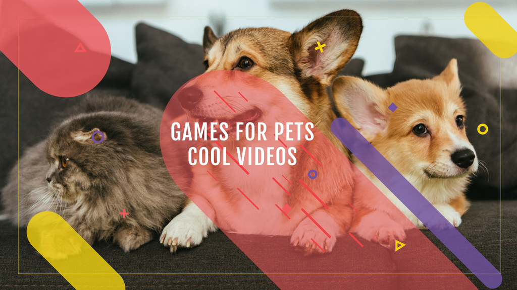 Plantilla de diseño de Games for Pets with Cute Dog and Cat Youtube 