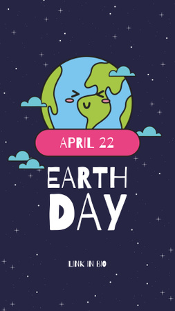 Earth Day Announcement with Cute Planet between Stars Instagram Video Story Design Template