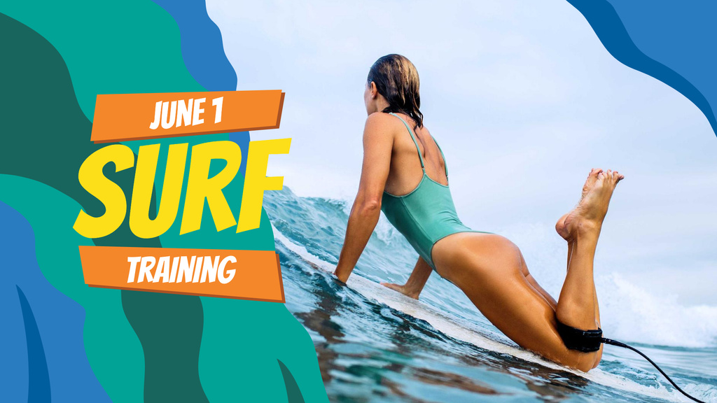Summer Offer Woman on Surfboard FB event cover Design Template